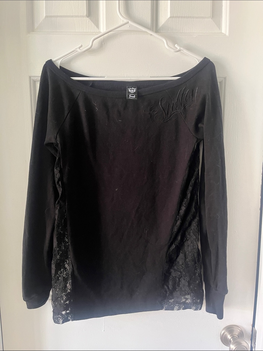Black Women's Long-Sleeve Lace-Panel Top